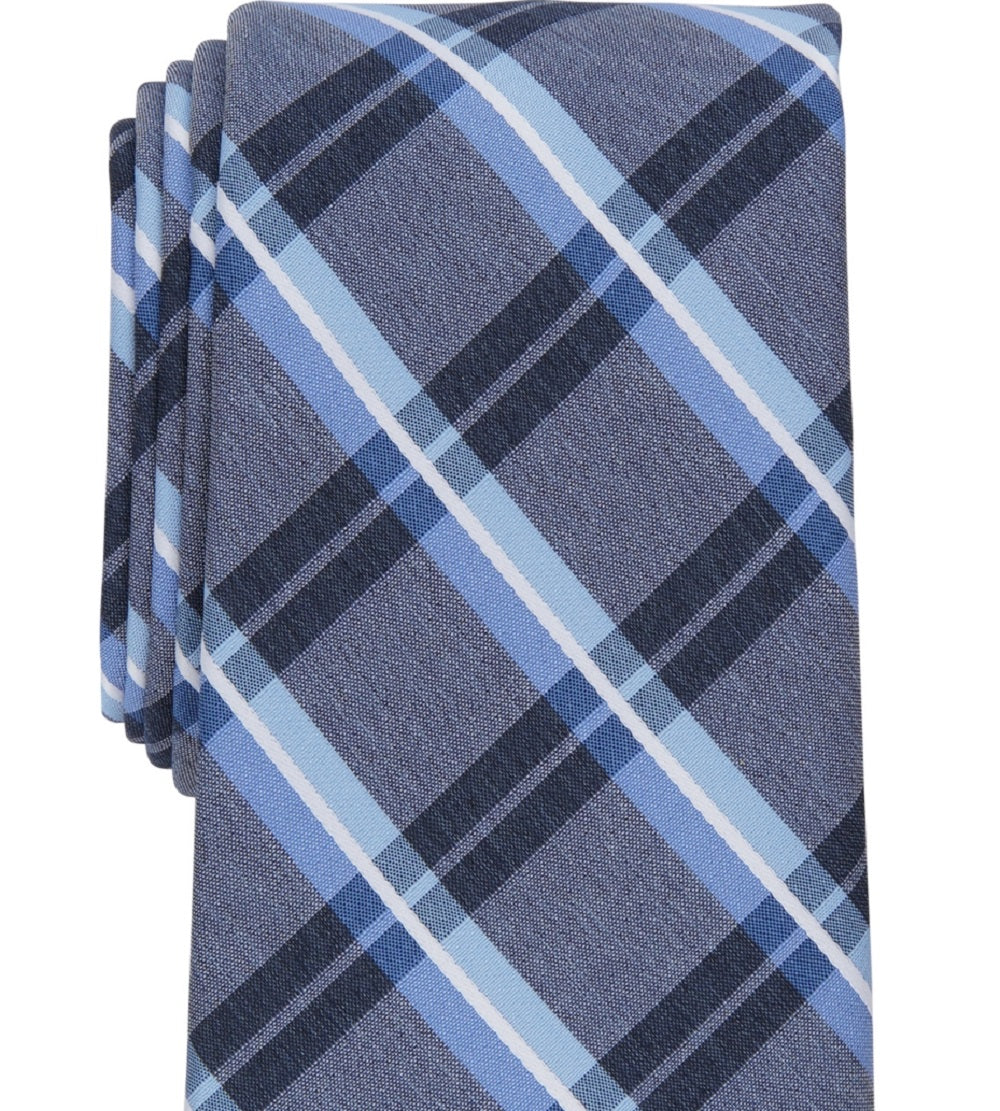 Gravata xadrez Caplan masculina Perry Ellis azul tamanho regular