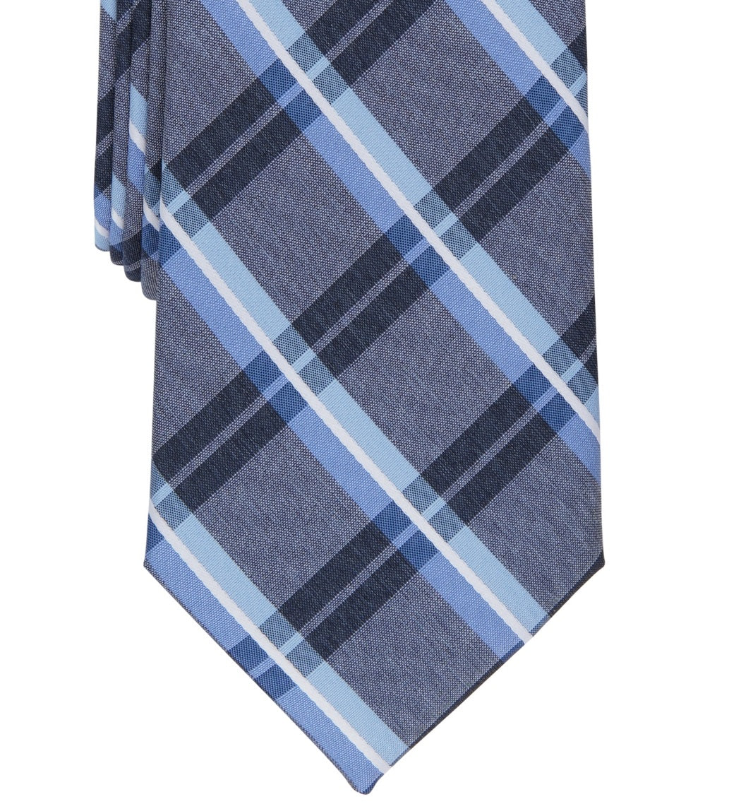 Gravata xadrez Caplan masculina Perry Ellis azul tamanho regular