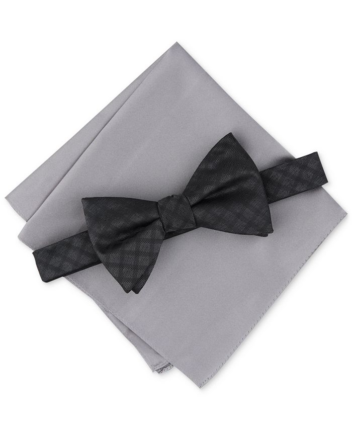 Gravata borboleta e lenço de bolso xadrez Gahln masculino Alfani, preto, tamanho único