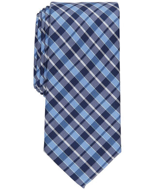 Gravata xadrez clássica Everberg masculina Club Room, azul, tamanho regular