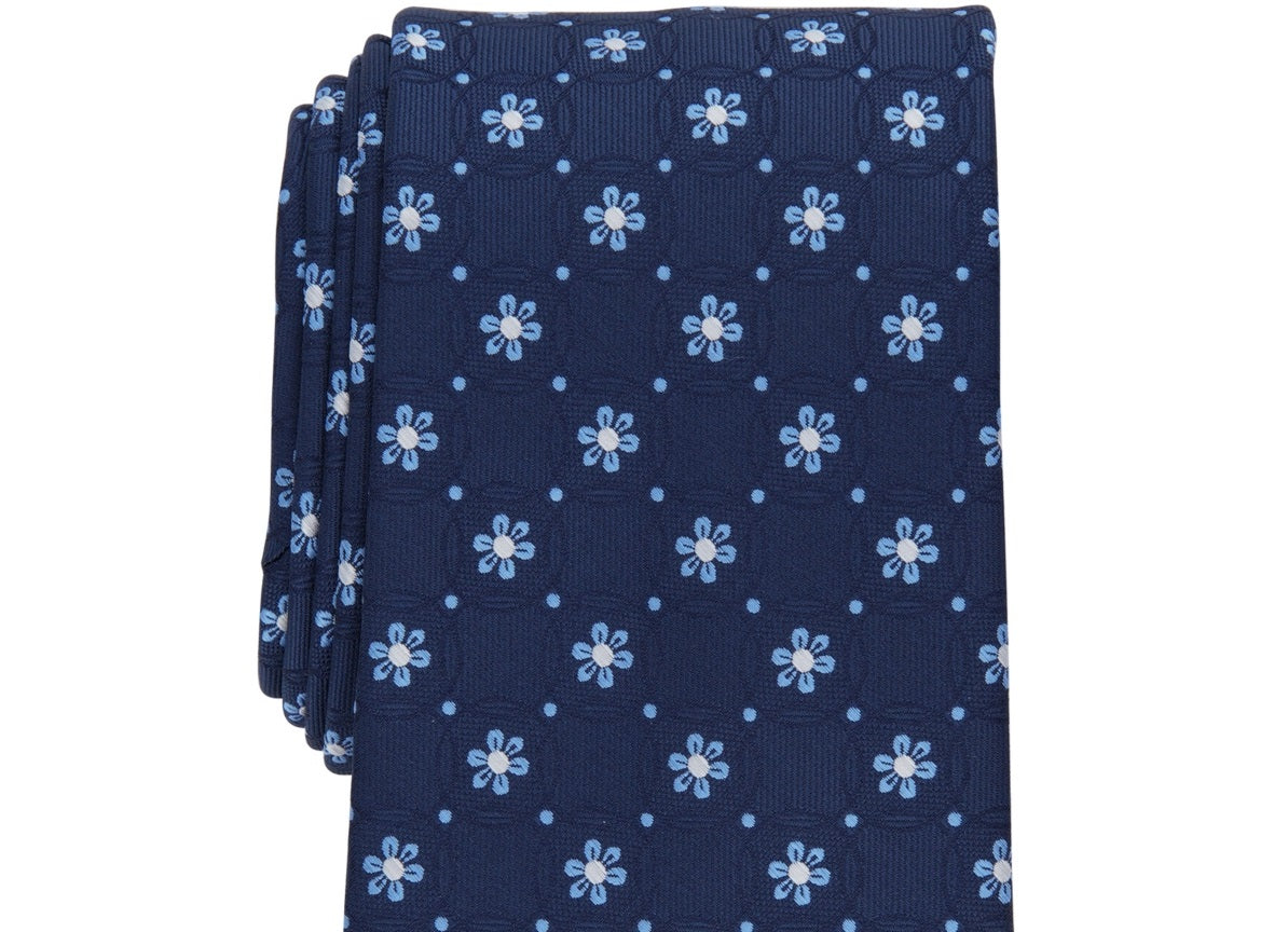 Gravata Medalhão Floral Clássica Masculina Club Room Azul Tamanho Regular