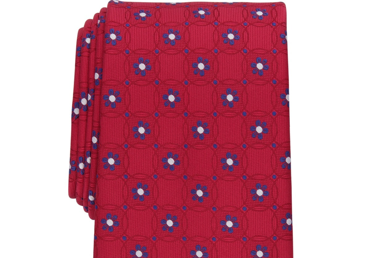 Gravata Medalhão Floral Clássica Masculina Club Room Vermelha Tamanho Regular