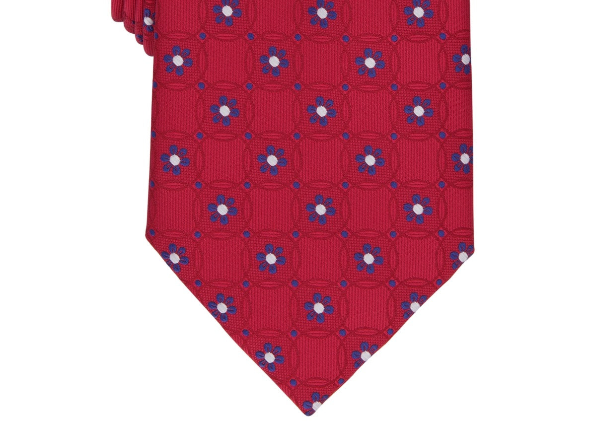 Gravata Medalhão Floral Clássica Masculina Club Room Vermelha Tamanho Regular