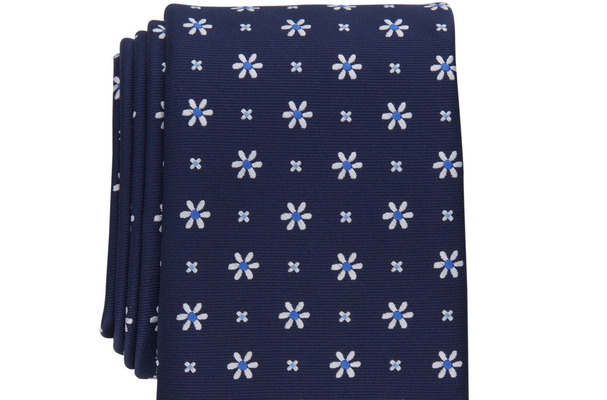Gravata clássica floral elegante masculina Club Room, azul, tamanho regular