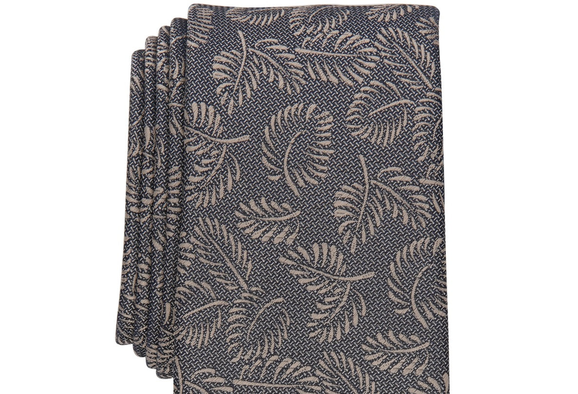 Gravata Alfani Masculina com Estampa de Folha Bretã Marrom Tamanho Regular