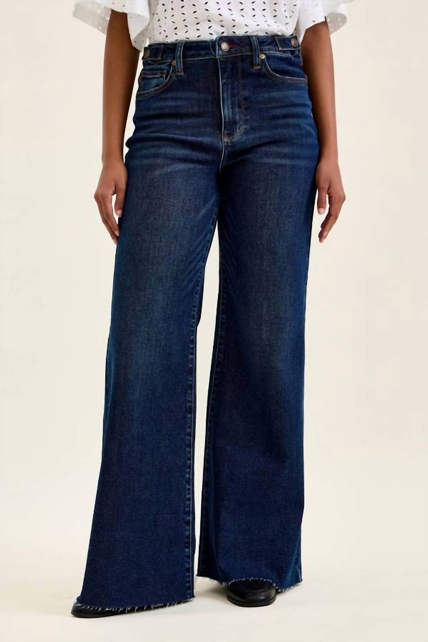 Judy Blue - High Waist Retro Wide Jeans With Adjustable Tabs Raw Hem