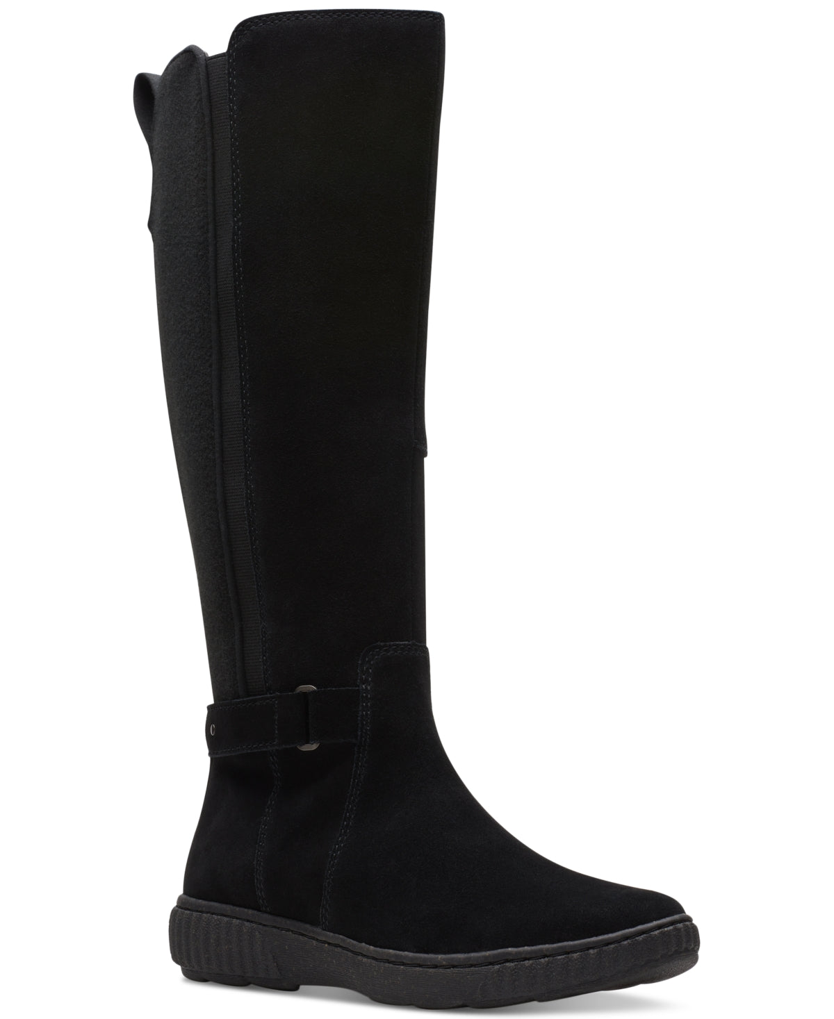 Botas de montaria femininas Clarks Caroline com zíper e fivela, pretas, tamanho 7 M