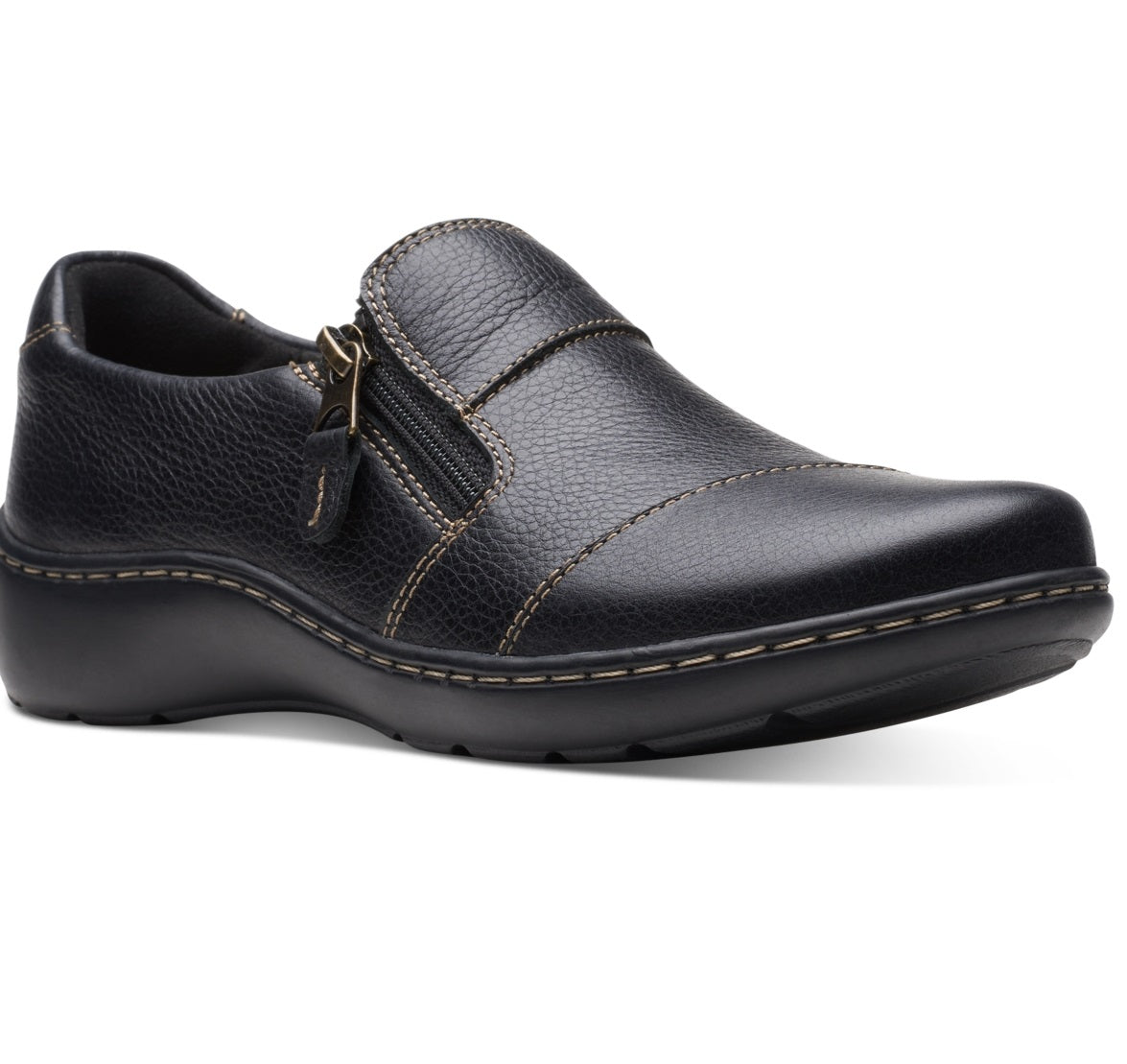 Sapatos Clarks Femininos Cora Harbor Zip Flats Pretos Tamanho 7,5 M