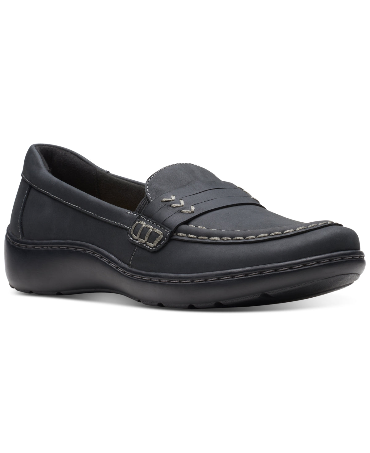 Clarks Cora Shay Slip On Moc Toe Loafer Flats Feminino Preto Tamanho 8,5 W