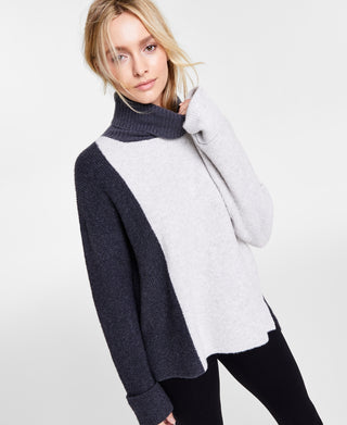 Suéter feminino French Connection Soft Stretch com gola alta, cinza, tamanho médio