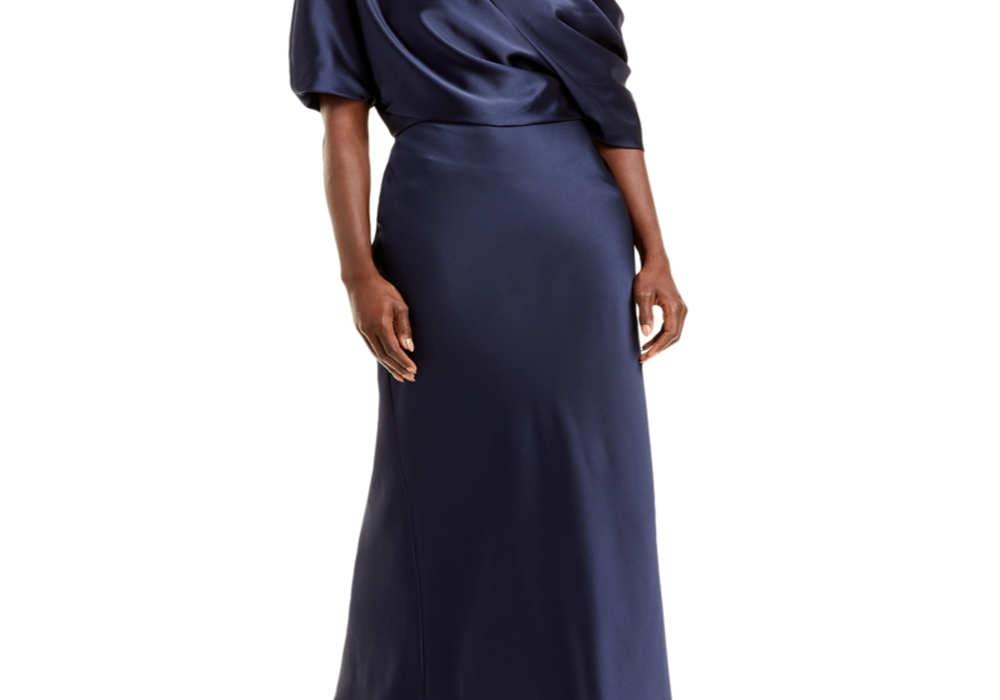 Vestido de cetim azul marinho feminino Amsale tamanho 14