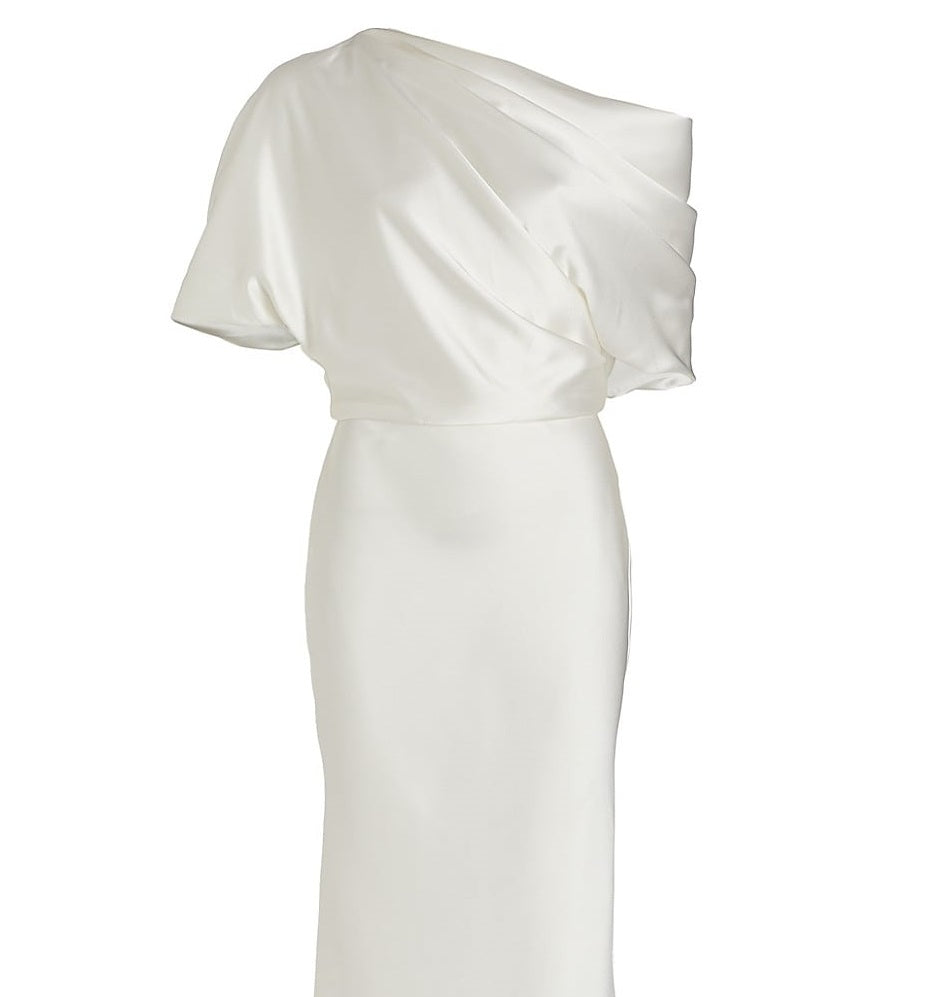 Vestido midi lápis drapeado feminino Amsale, branco, tamanho 16