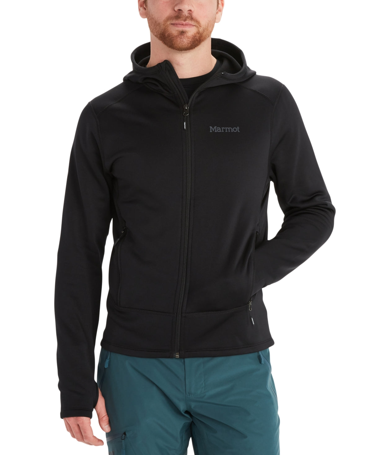 Moletom com capuz Marmot Olden Polartec com zíper masculino, preto, tamanho médio