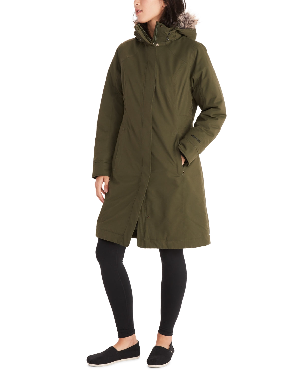 Casaco Chelsea com capuz e acabamento em pele sintética Marmot feminino, verde, tamanho pequeno