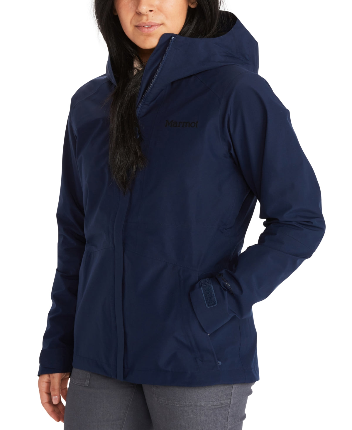 Jaqueta de chuva minimalista com capuz Marmot feminina, azul, tamanho X-S