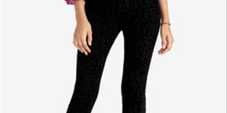 Calça jeans skinny feminina Rachel Roy com estampa animal e veludo, preta, tamanho 32