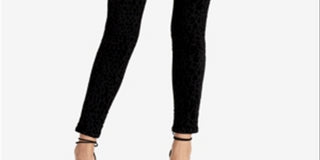Calça jeans skinny feminina Rachel Roy com estampa animal e veludo, preta, tamanho 32