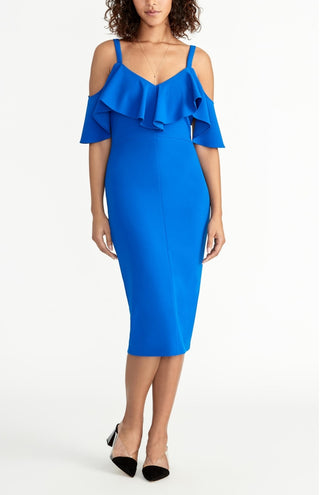 Vestido feminino Rachel Roy com decote em V e babados, azul, tamanho extrapequeno