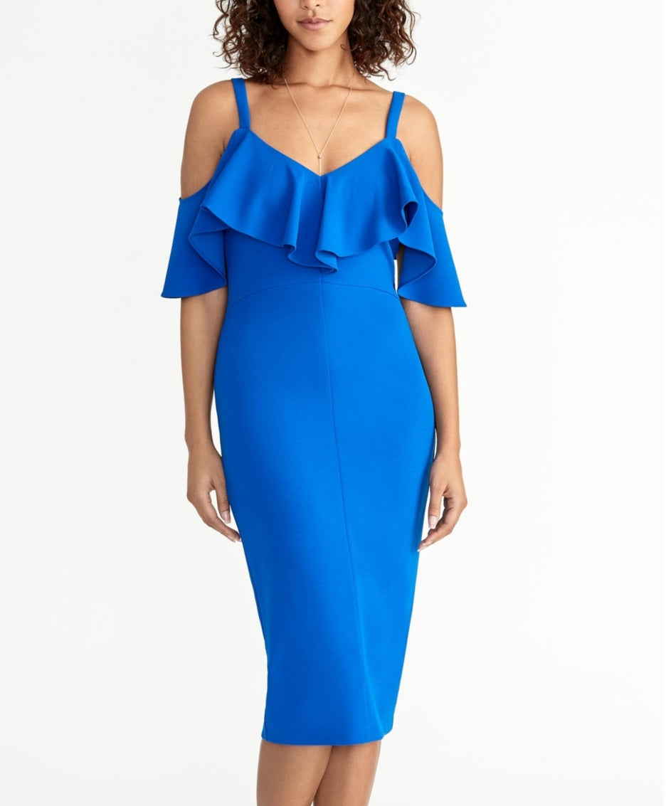 Vestido feminino Rachel Roy com decote em V e babados, azul, tamanho extrapequeno