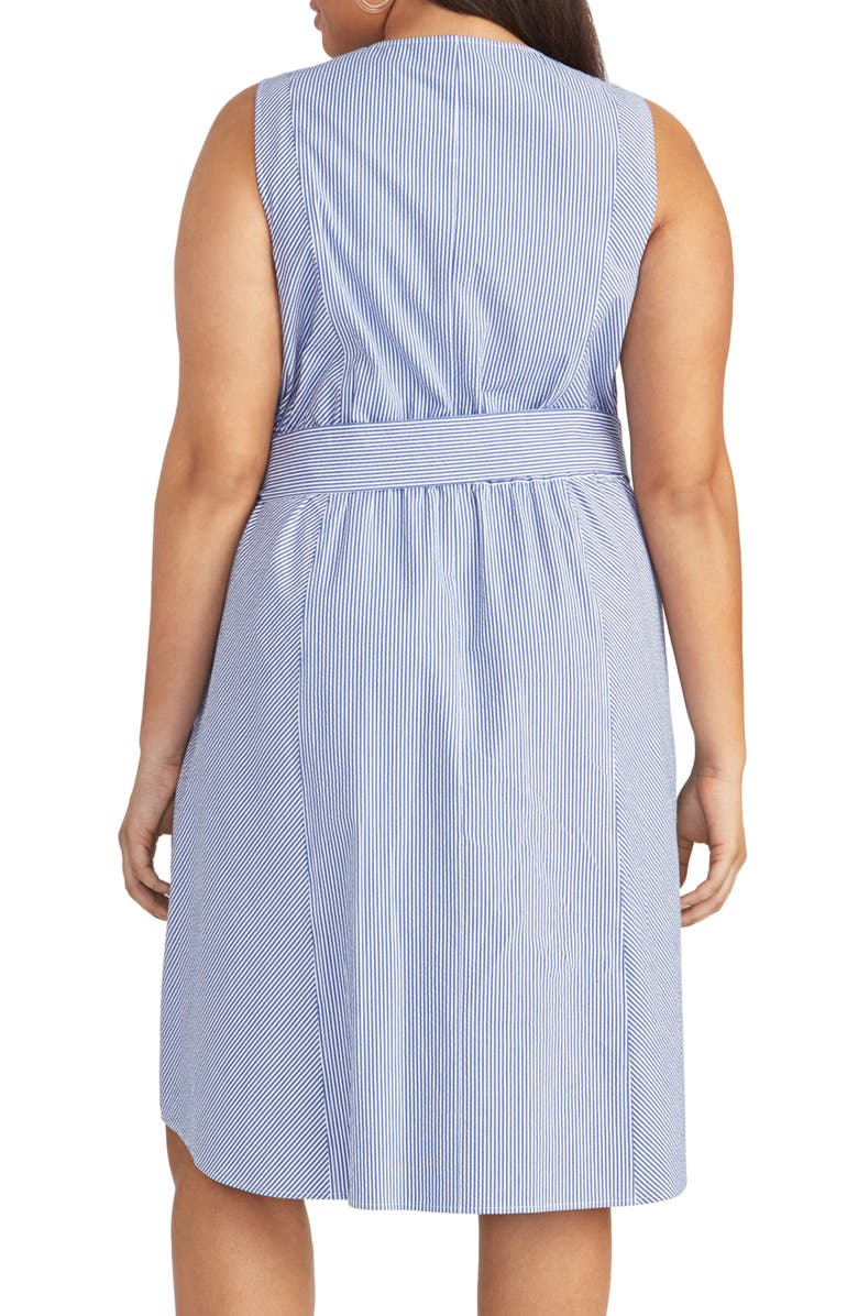 Vestido-camisa listrado Sabrina plus size Rachel Rachel Roy feminino, tamanho 22, azul, comprimento até o joelho