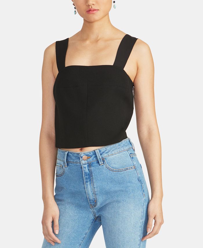 Rachel Roy Reva Cami Top curto com decote quadrado feminino, preto, tamanho extragrande