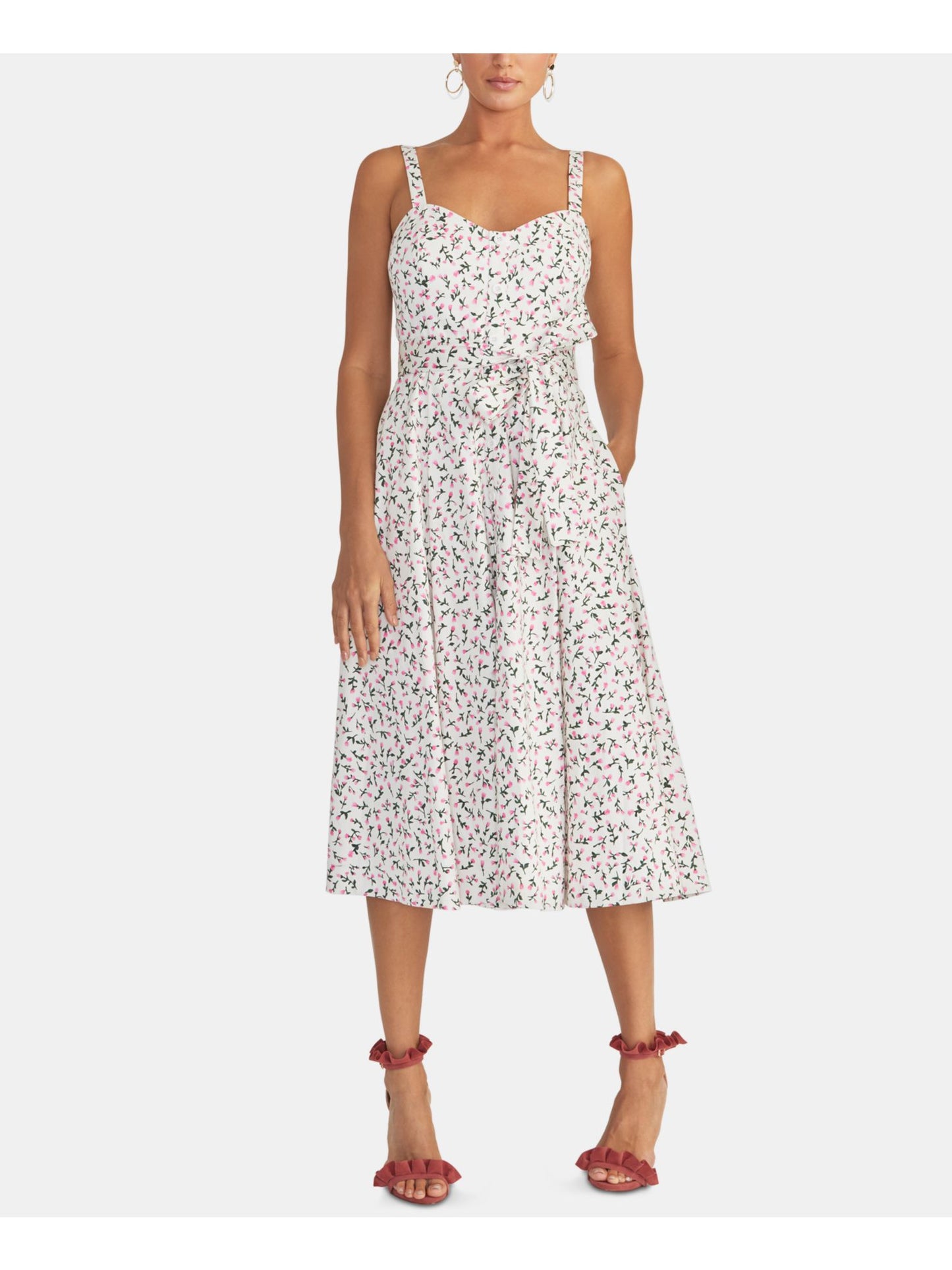 Vestido de verão feminino RACHEL Rachel Roy com estampa justa e evasê, branco, tamanho 8