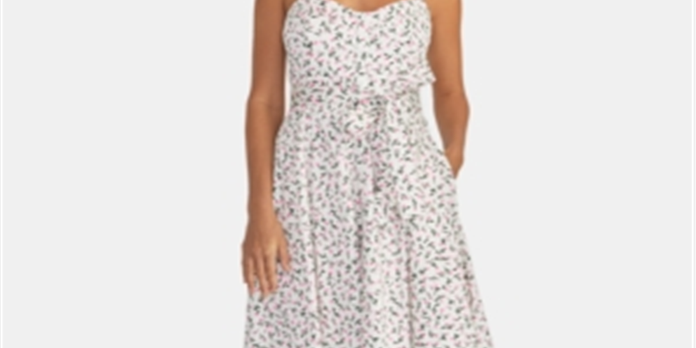 Vestido de verão feminino RACHEL Rachel Roy com estampa justa e evasê, branco, tamanho 8