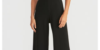 Macacão feminino Rachel Roy com babados, sem mangas, decote em V, perna reta, preto, tamanho médio