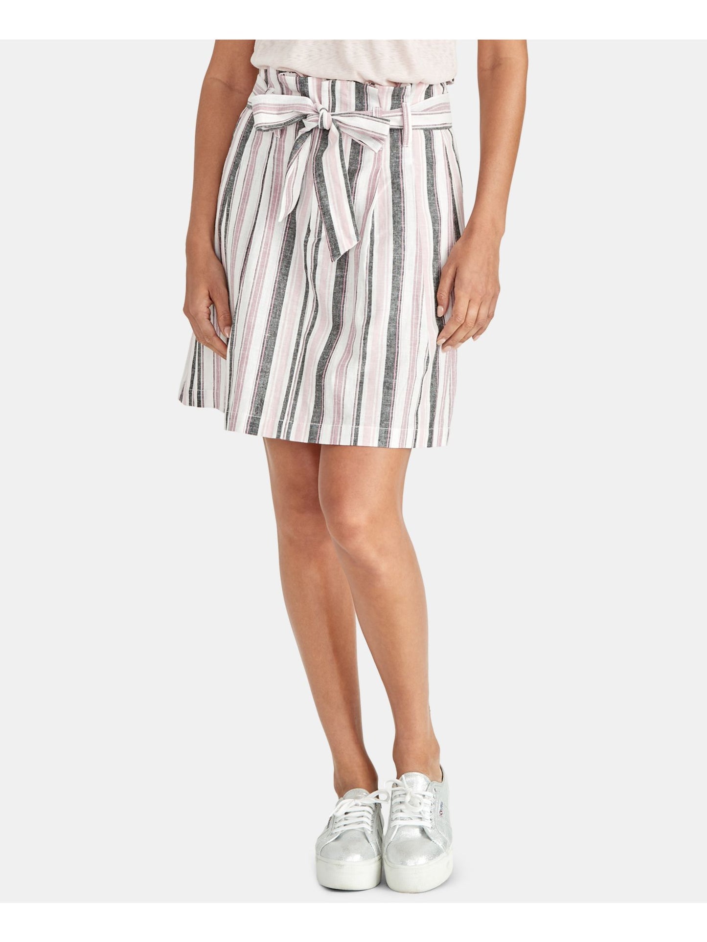 Saia reta listrada de linho Ania feminina Rachel Roy, rosa, tamanho 2