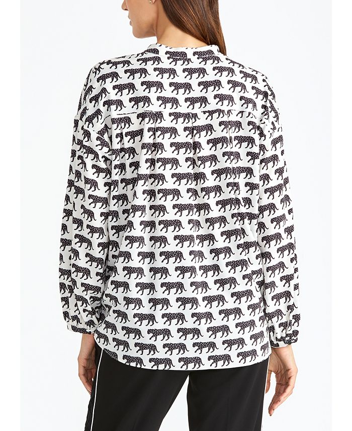 Blusa feminina com estampa de leopardo e botões RACHEL Rachel Roy, preta, tamanho pequeno