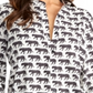 Blusa feminina com estampa de leopardo e botões RACHEL Rachel Roy, preta, tamanho pequeno