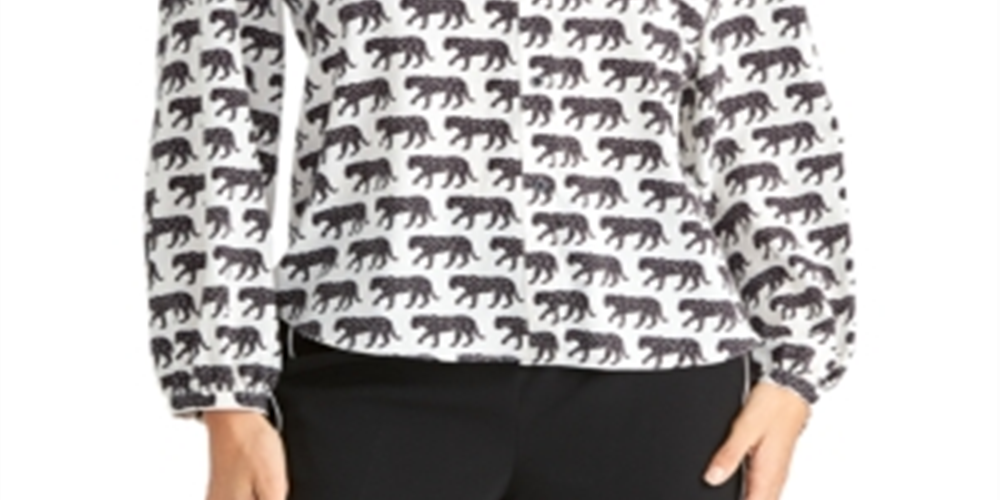 Blusa feminina com estampa de leopardo e botões RACHEL Rachel Roy, preta, tamanho pequeno