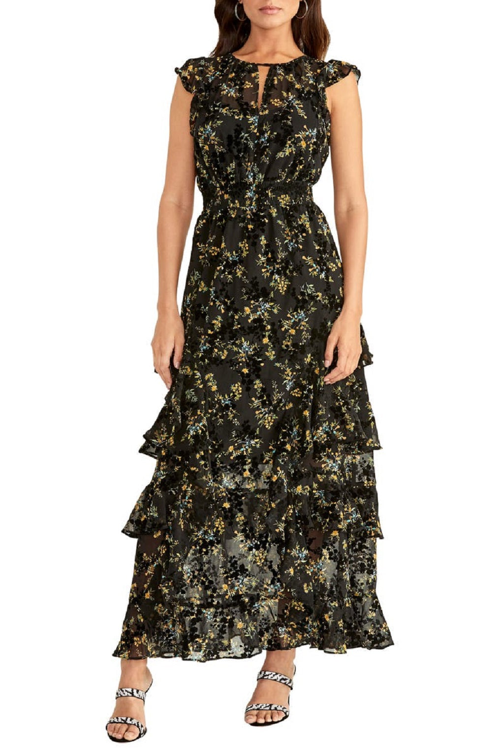 Vestido longo feminino Rachel Roy Issa com estampa texturizada, preto, tamanho 12
