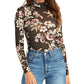 Blusa feminina Rachel Roy com estampa floral e gola alta, preta, tamanho pequeno