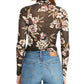 Blusa feminina Rachel Roy com estampa floral e gola alta, preta, tamanho pequeno