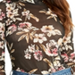 Blusa feminina Rachel Roy com estampa floral e gola alta, preta, tamanho pequeno