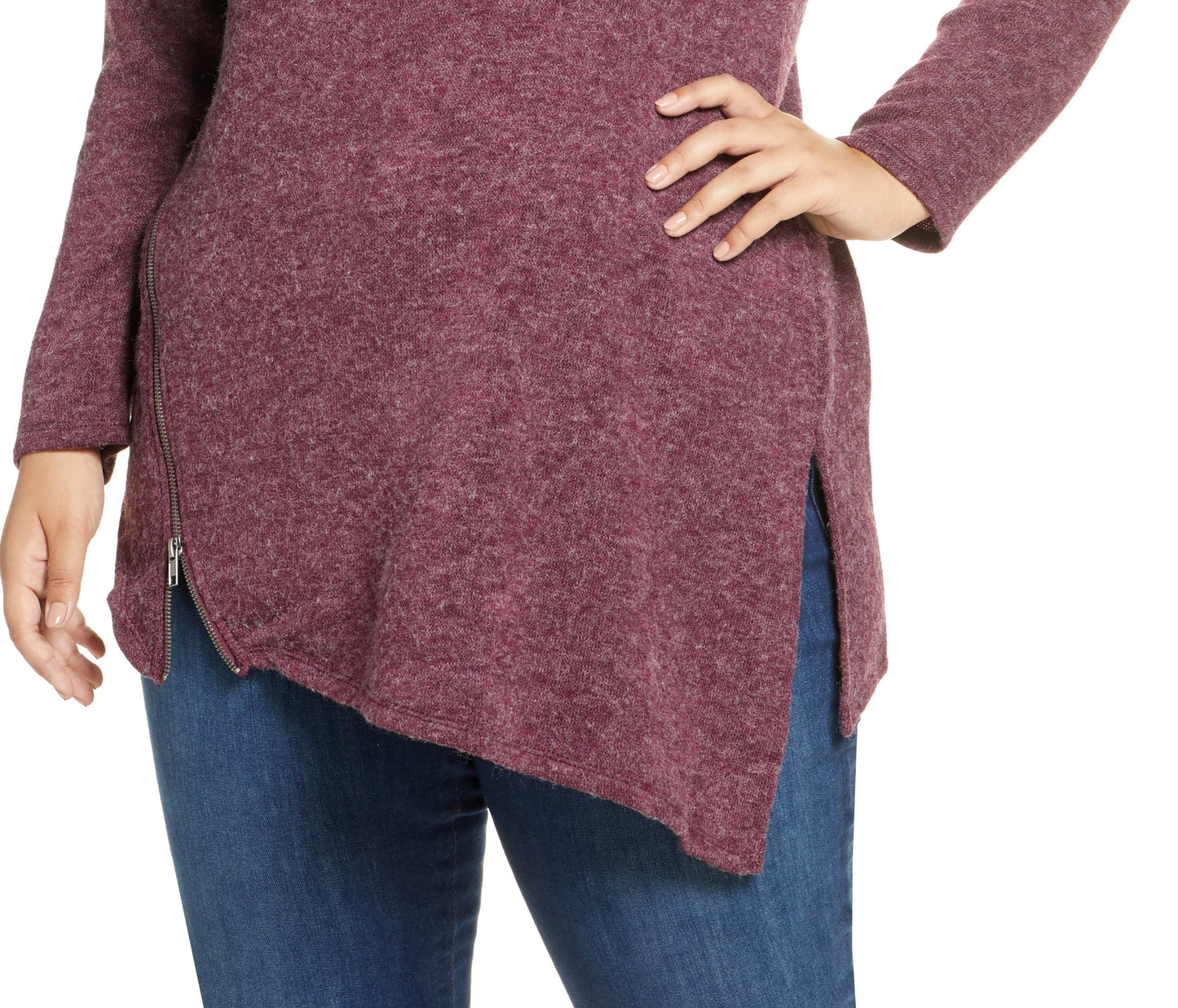 Suéter túnica com zíper feminino Rachel Roy, roxo, tamanho 3X