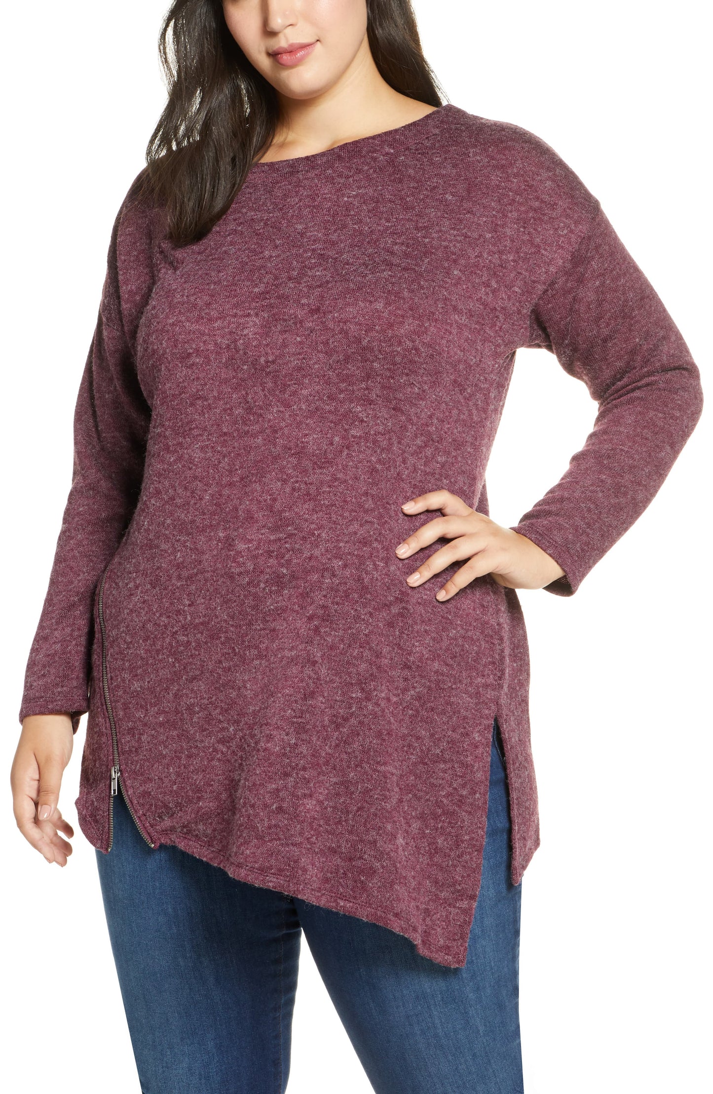 Suéter túnica com zíper feminino Rachel Roy, roxo, tamanho 3X