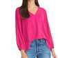 Blusa feminina Rachel Roy com manga 3/4 e decote em V, rosa, tamanho extragrande