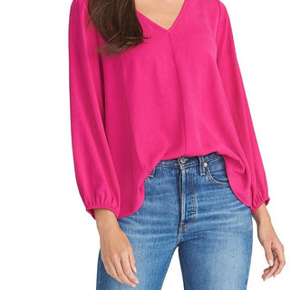 Blusa feminina Rachel Roy com manga 3/4 e decote em V, rosa, tamanho extragrande