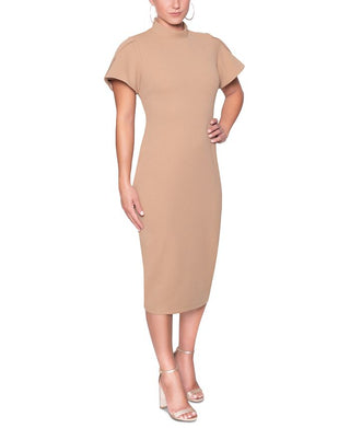 Vestido midi feminino Rachel Roy com mangas franzidas e babados, marrom, tamanho grande