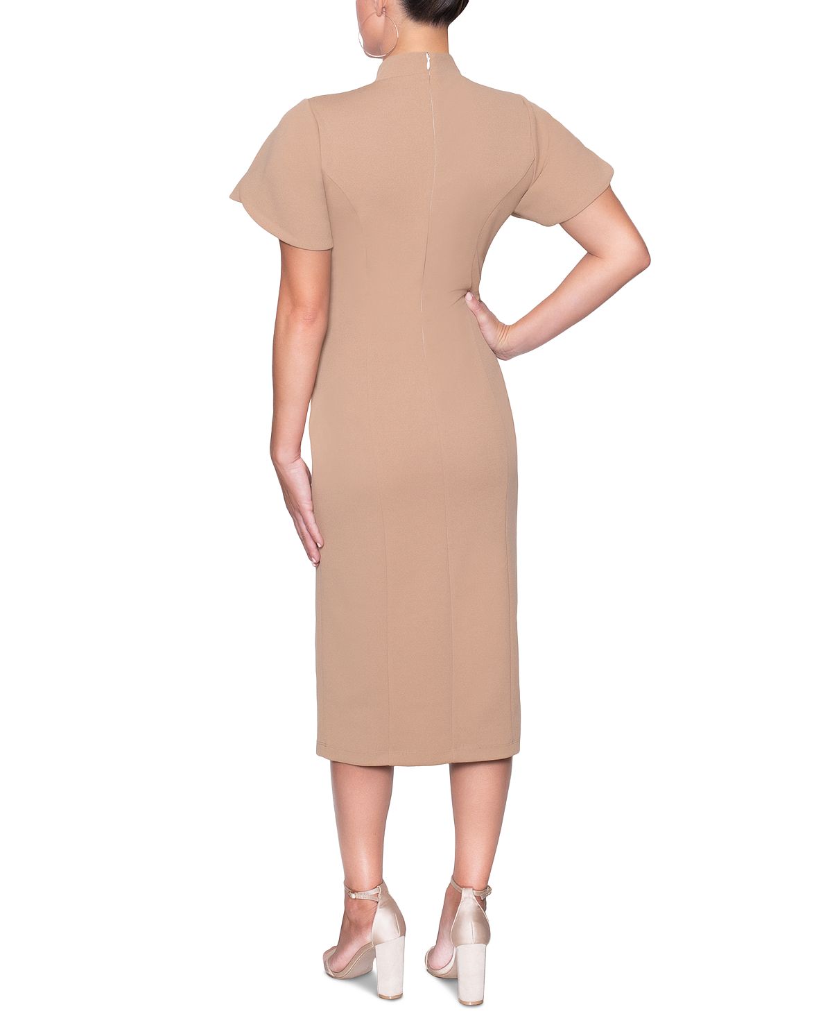 Vestido midi feminino Rachel Roy com mangas franzidas e babados, marrom, tamanho grande