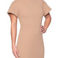 Vestido midi feminino Rachel Roy com mangas franzidas e babados, marrom, tamanho grande