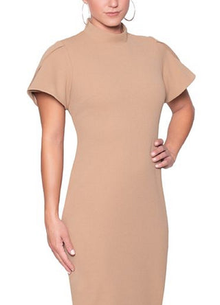 Vestido midi feminino Rachel Roy com mangas franzidas e babados, marrom, tamanho grande