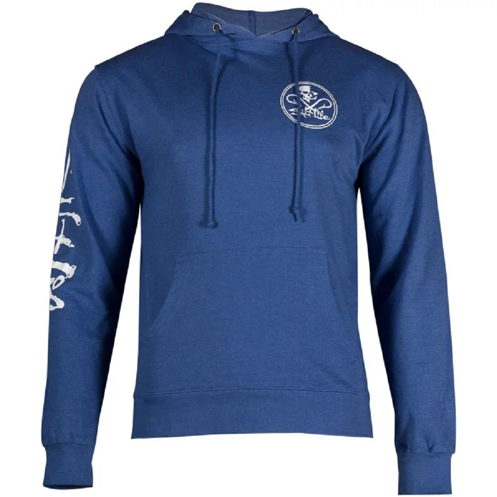 Moletom com capuz masculino Salt Life Skull and Hooks Azul Tamanho Grande