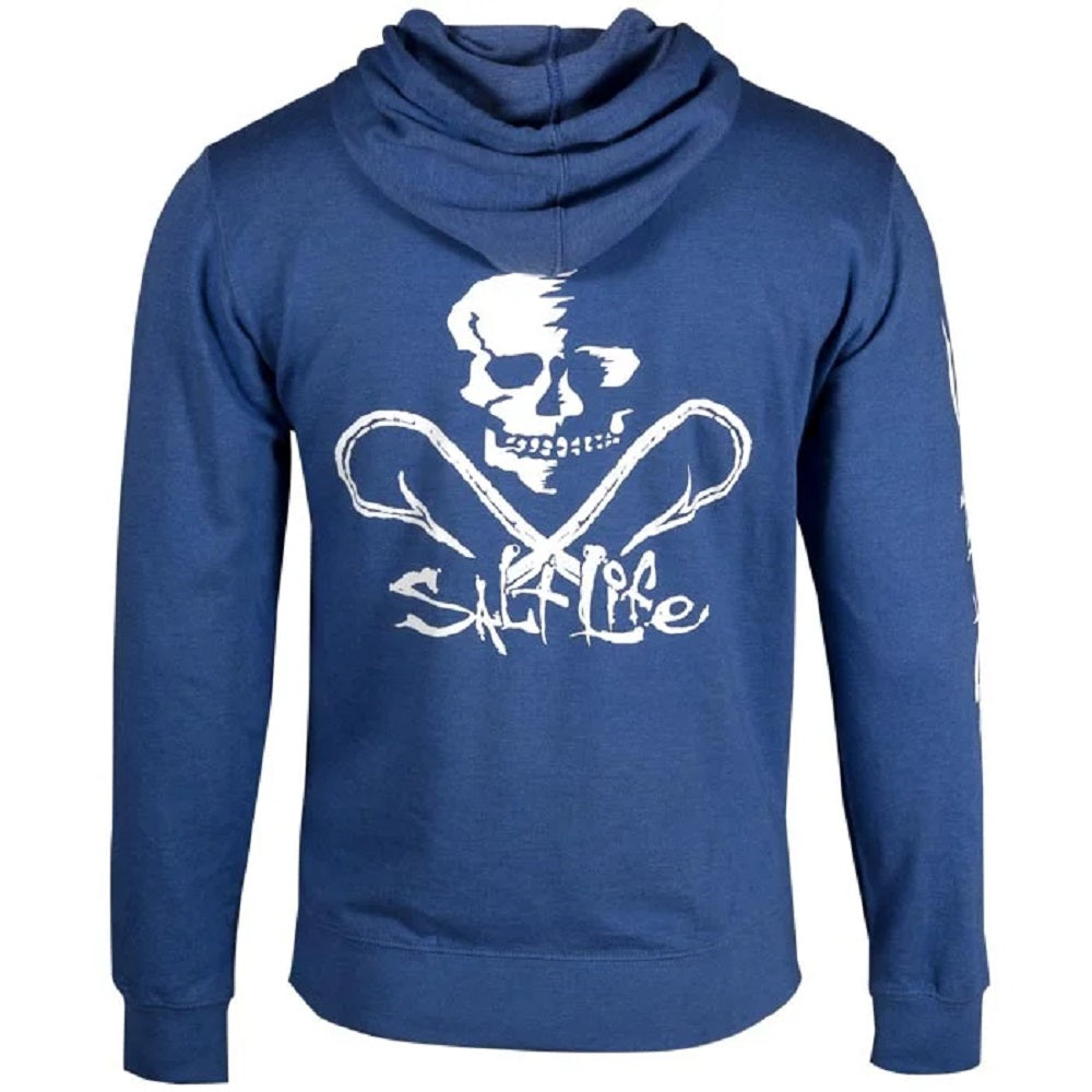 Moletom com capuz masculino Salt Life Skull and Hooks Azul Tamanho Grande