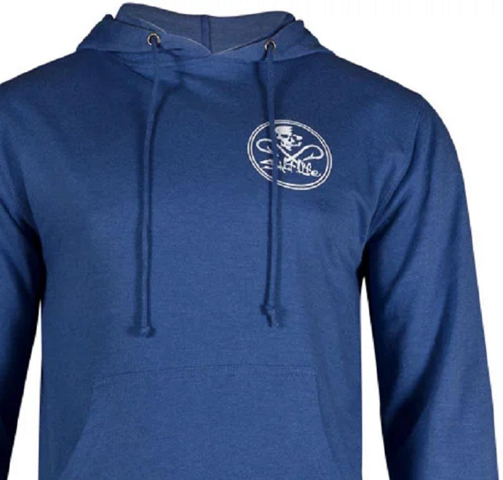 Moletom com capuz masculino Salt Life Skull and Hooks Azul Tamanho Grande