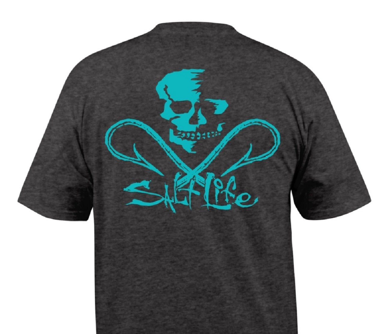 Camiseta masculina Salt Life com bolso e caveira e ganchos, cinza, tamanho médio
