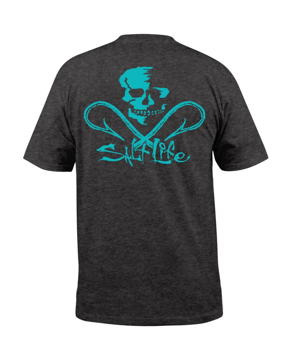 Camiseta masculina Salt Life com bolso e caveira e ganchos, cinza, tamanho médio