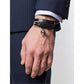 Pulseira masculina Alexander Mcqueen de couro com relevo e caveira dupla, preta, tamanho regular